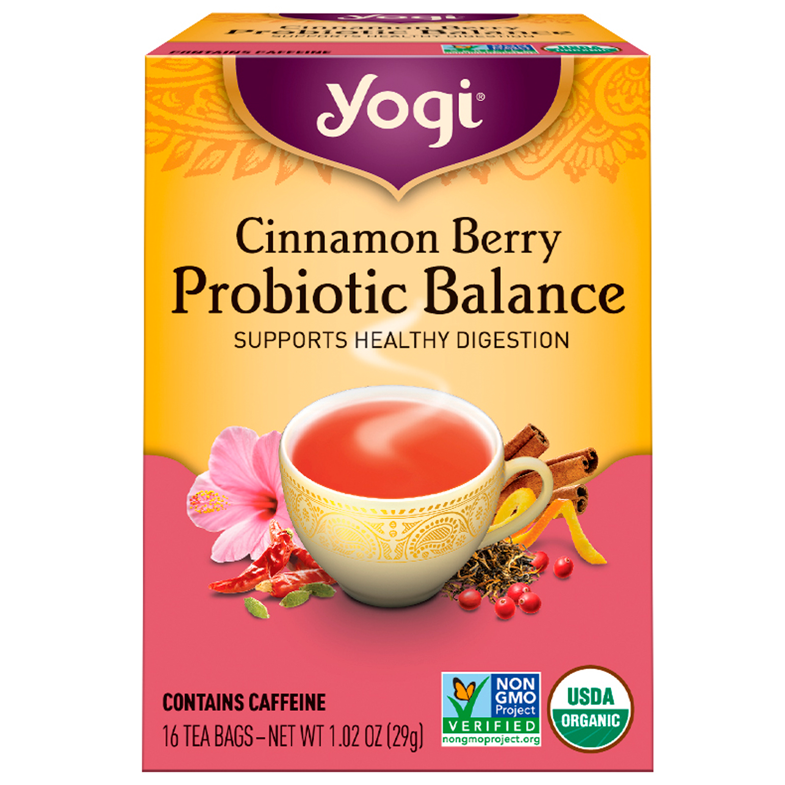 요기 티, Cinnamon Berry Probiotic Balance, 16 티백