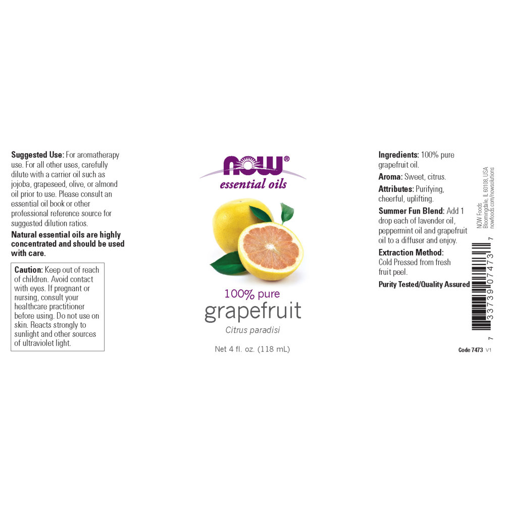 나우 Now, 100% 퓨어, 자몽 에센셜 오일, 4 fl oz (118 ml)