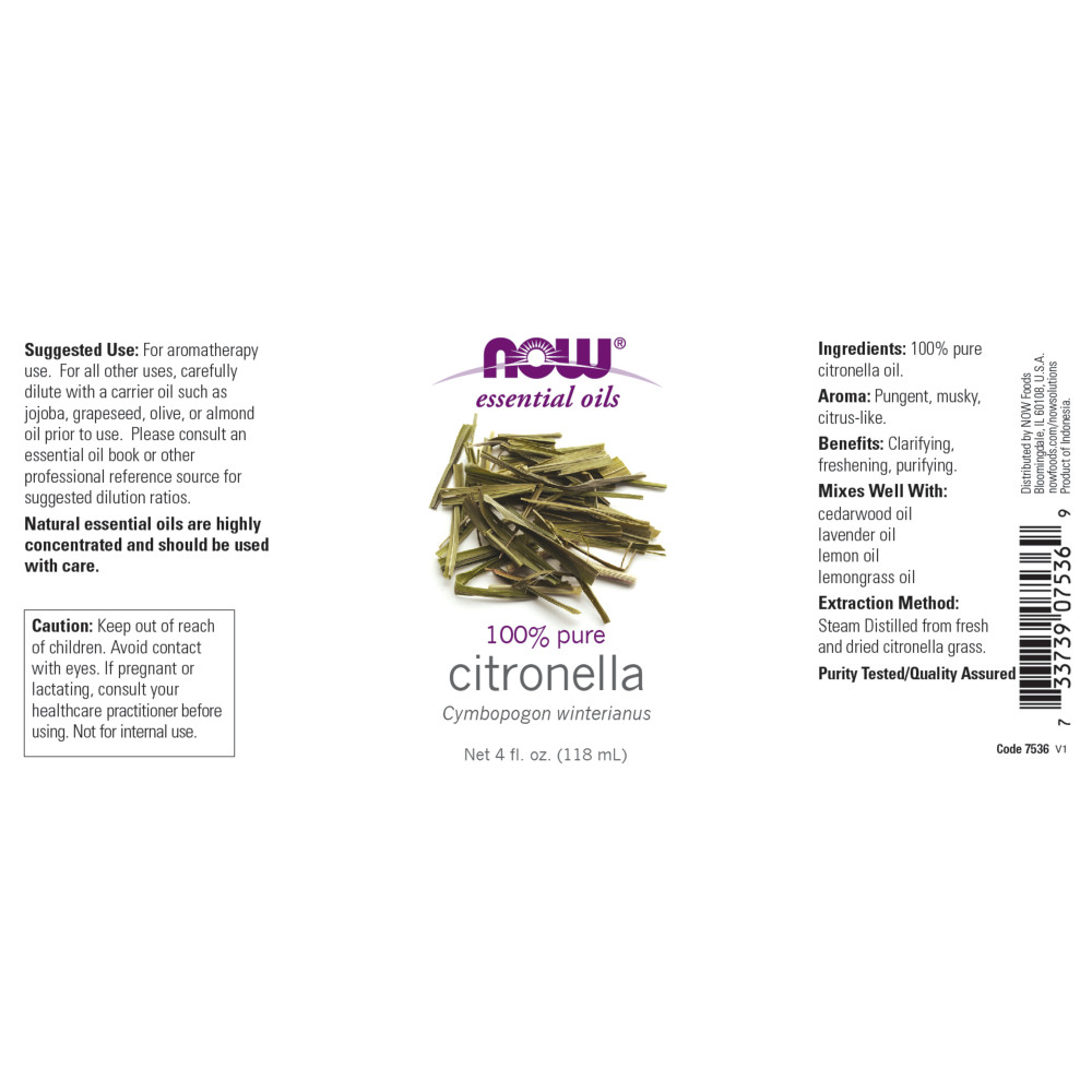 나우 Now, 100% 퓨어, 시트로넬라 에센셜 오일, 4 fl oz (118 ml)