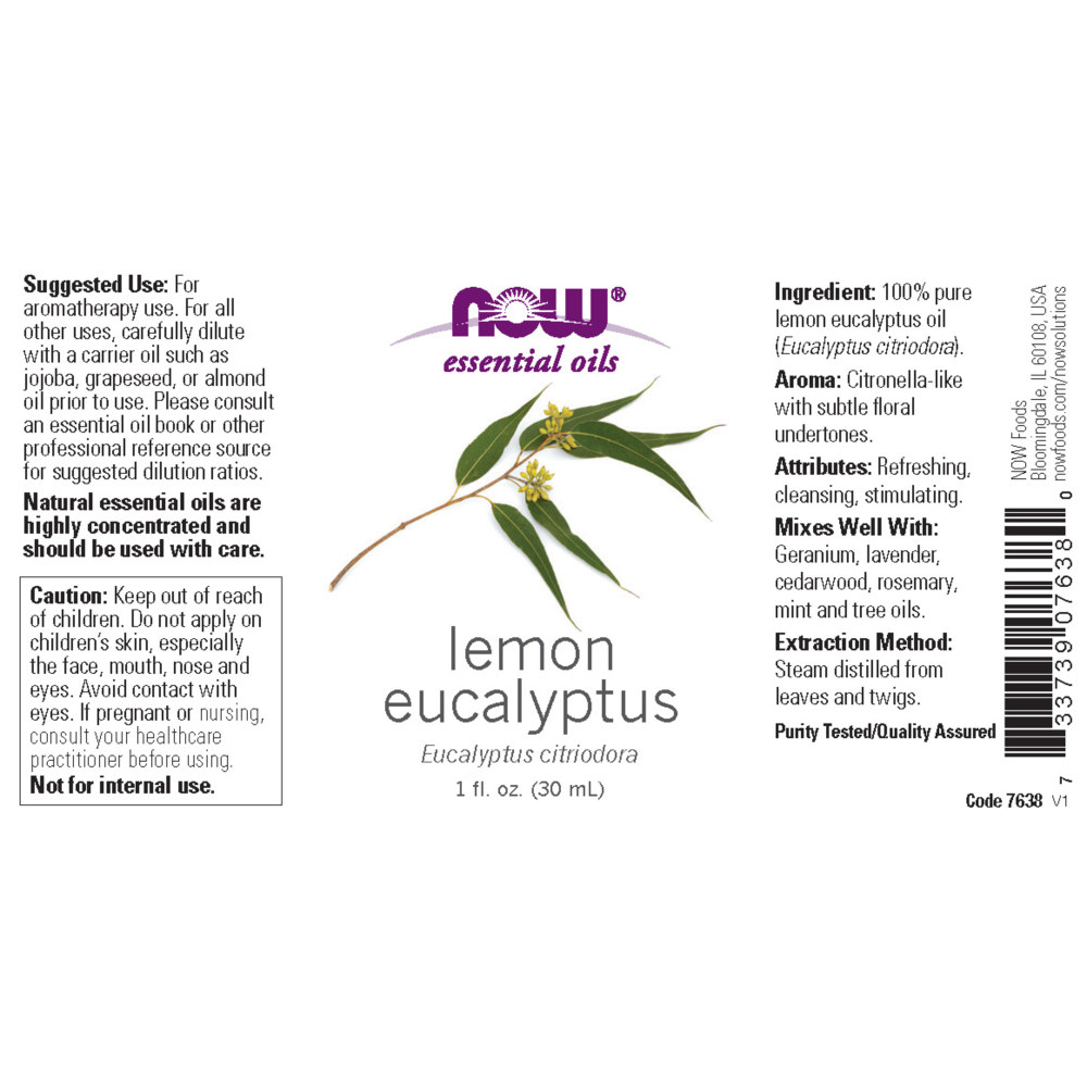 나우 Now, 100% 퓨어, 레몬 유칼립투스 에센셜 오일, 1 fl oz (30 ml)