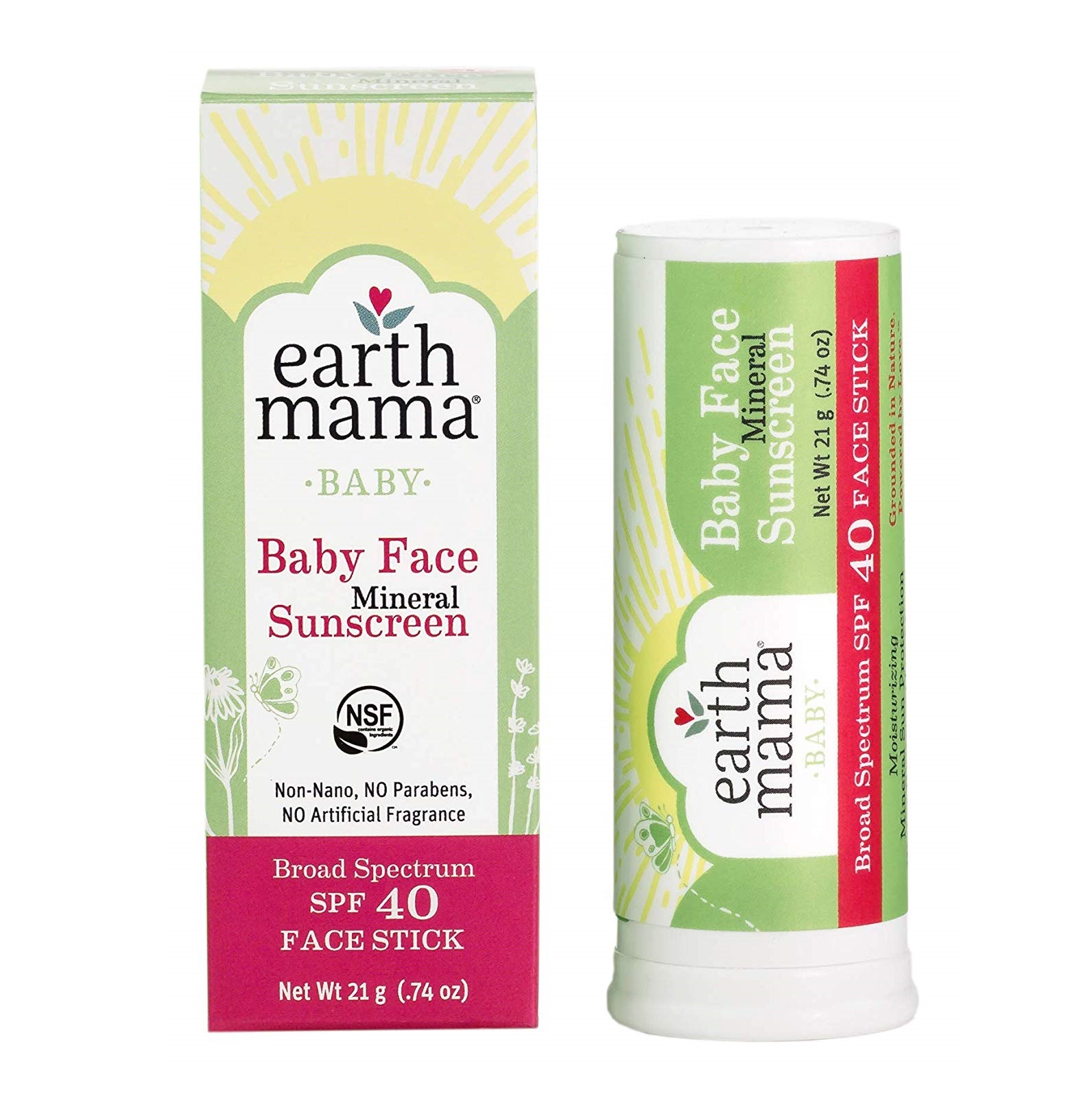 Earth Mama Angel Baby, 페이스 미네랄 선스크린, 페이스 스틱, SPF 40, 0.74 oz (21 g)