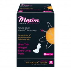 Maxim Hygiene, 맥스이온 초슬림형 날개 패드, 슈퍼/오버나이트, 8 패드