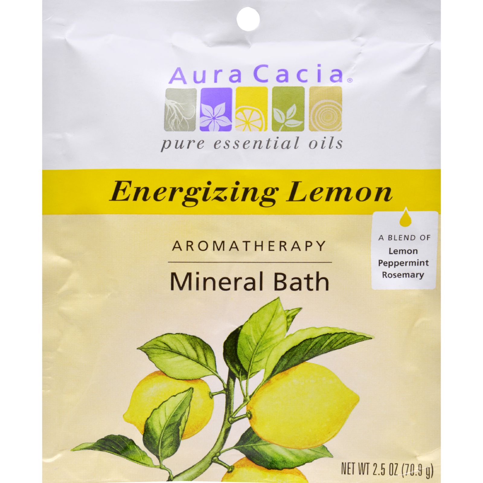 아우라카시아, 미네랄 배쓰 Energizing Lemon, 2.5 oz (70.9 g)