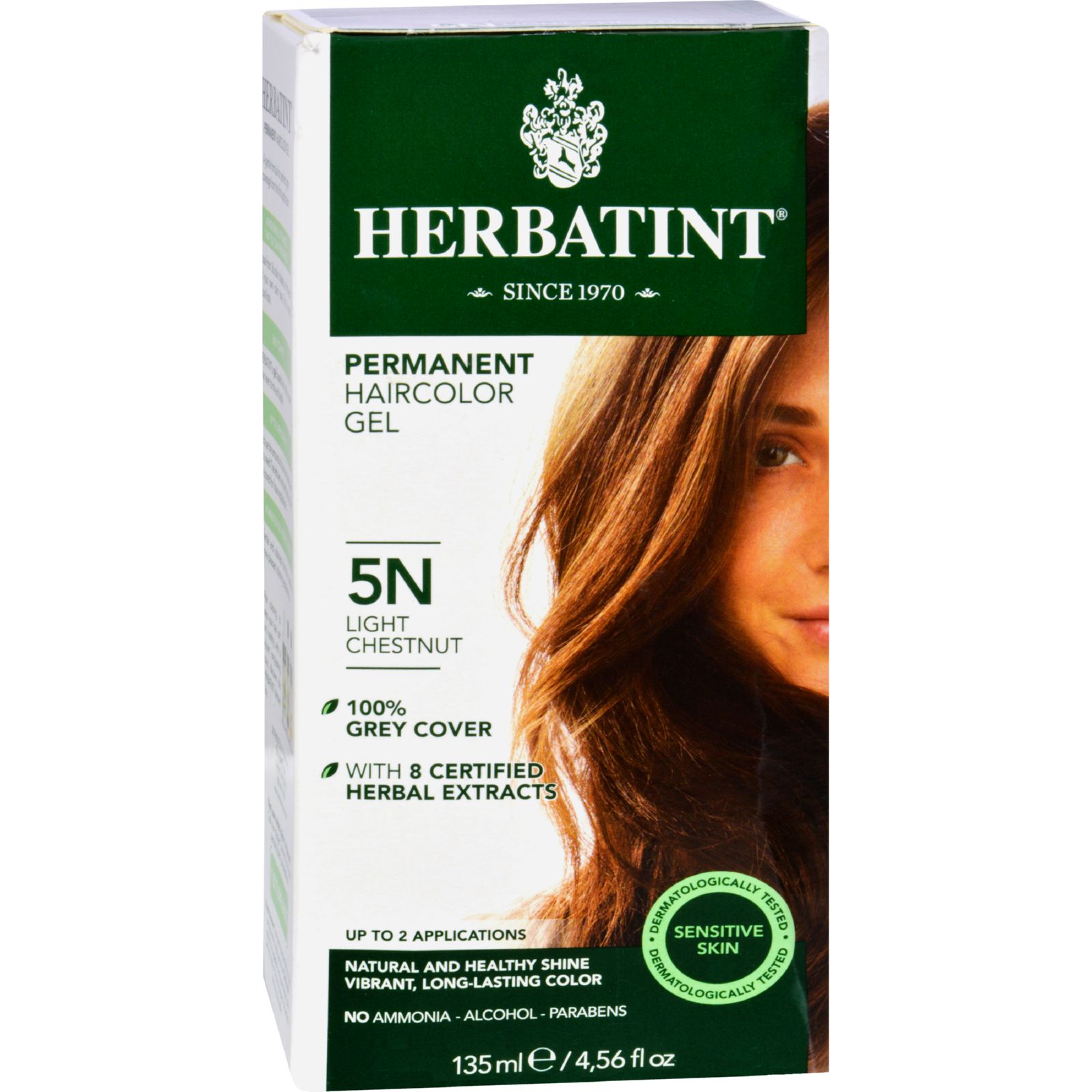 허바틴트, 퍼머넌트 허벌 헤어컬러 염색약 (5N, Light Chestnut ), 4.56 fl oz (135 ml)
