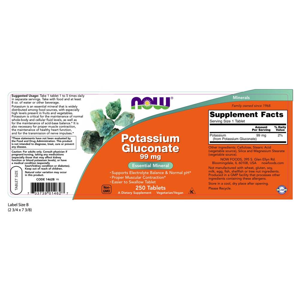  나우 Now, 글루콘산 칼륨, 99 mg, 250 타블렛