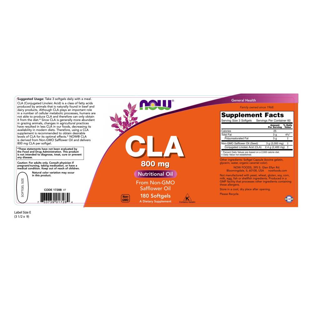  나우 Now, CLA 800 mg, 180 소프트젤