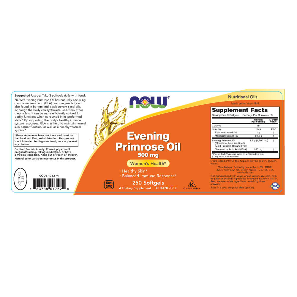  나우 Now, Evening Primrose Oil 500 mg, 250 소프트젤