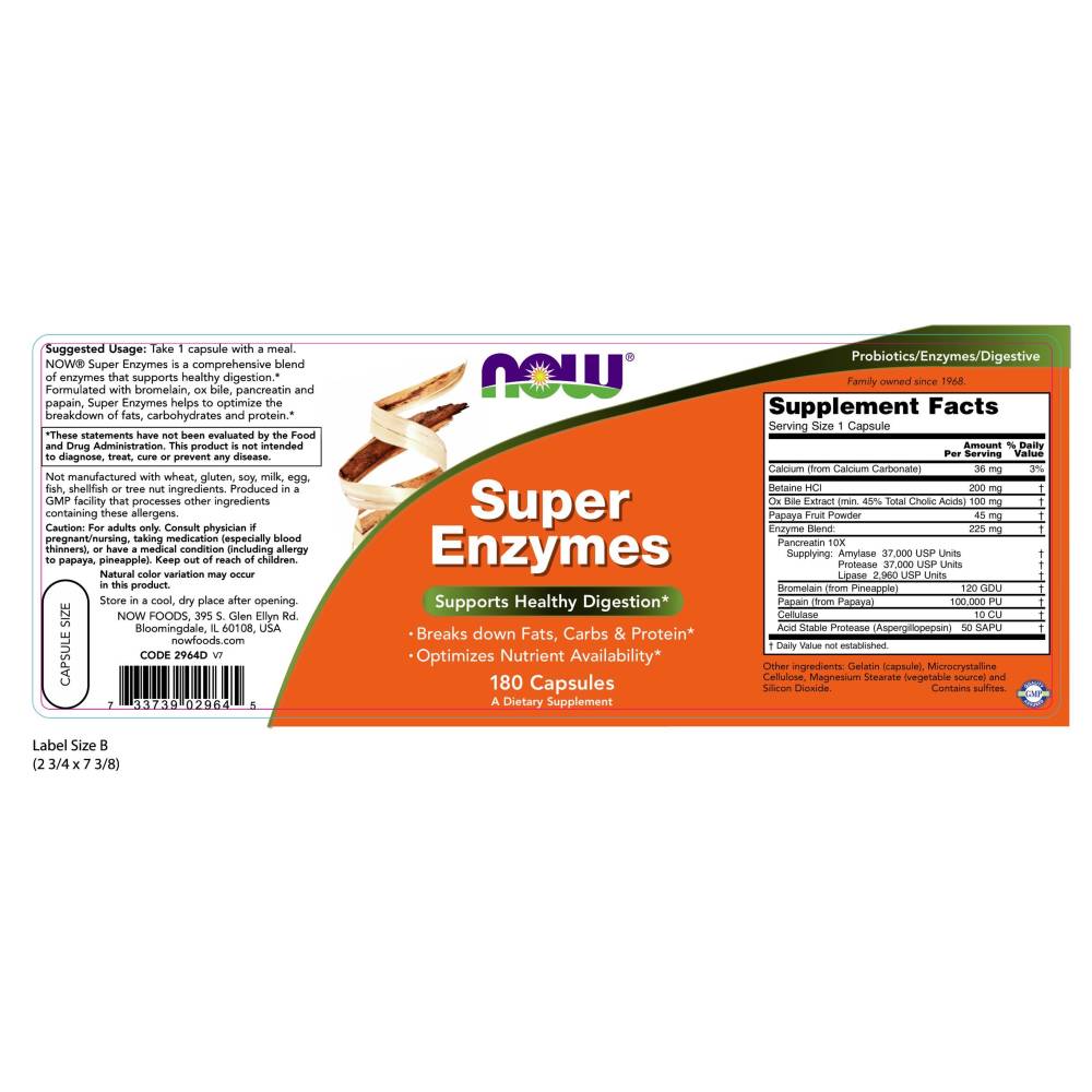  나우 Now, Super Enzymes Caps, 180 캡슐