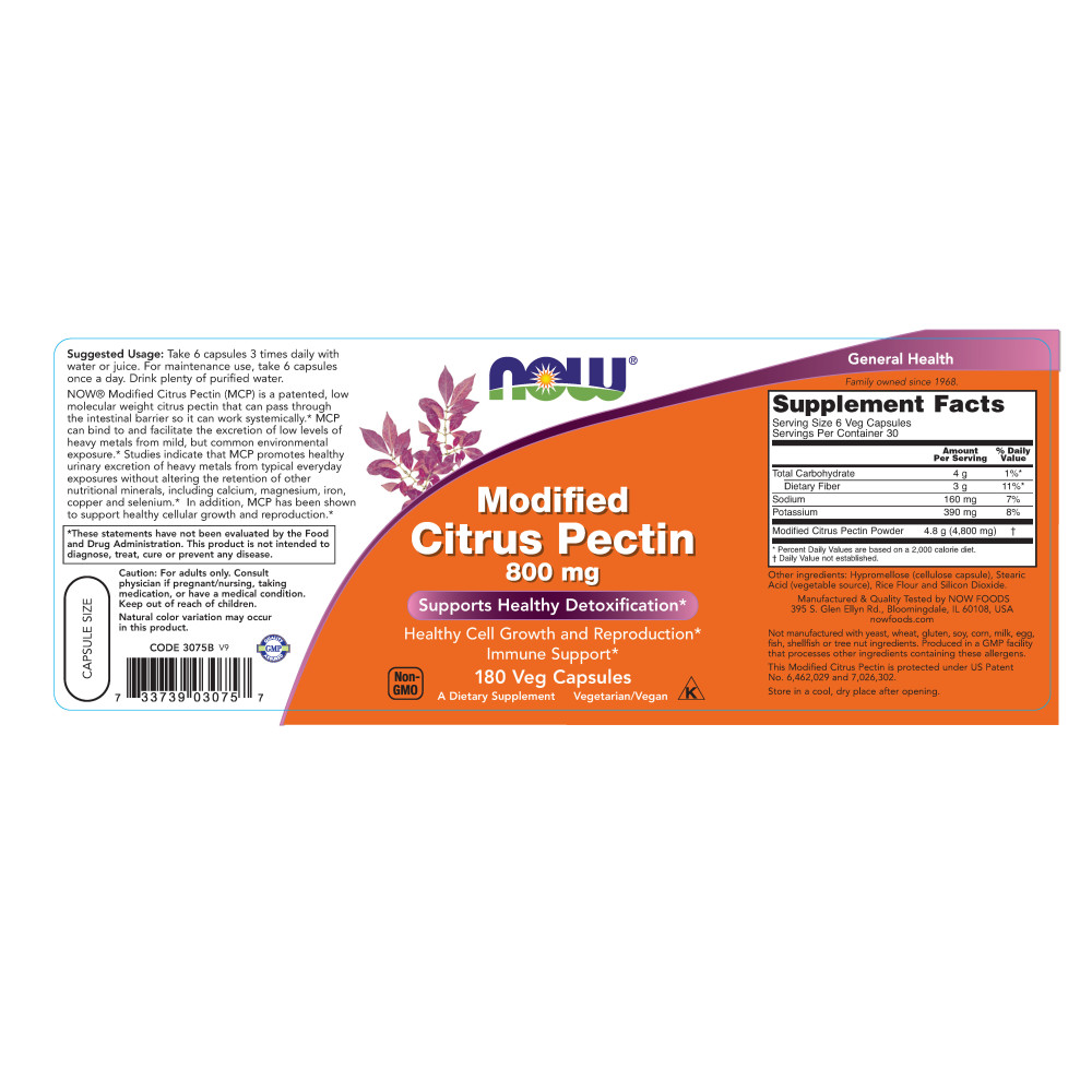 나우 Now, PectaSol, Modified Citrus Pectin, 800 mg, 180 식물성 캡슐