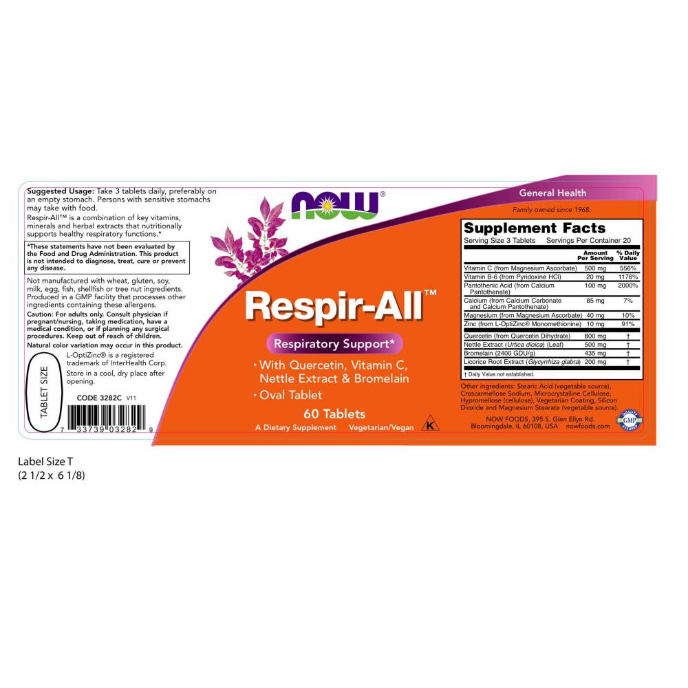  나우 Now, Respir-All, 60 타블렛