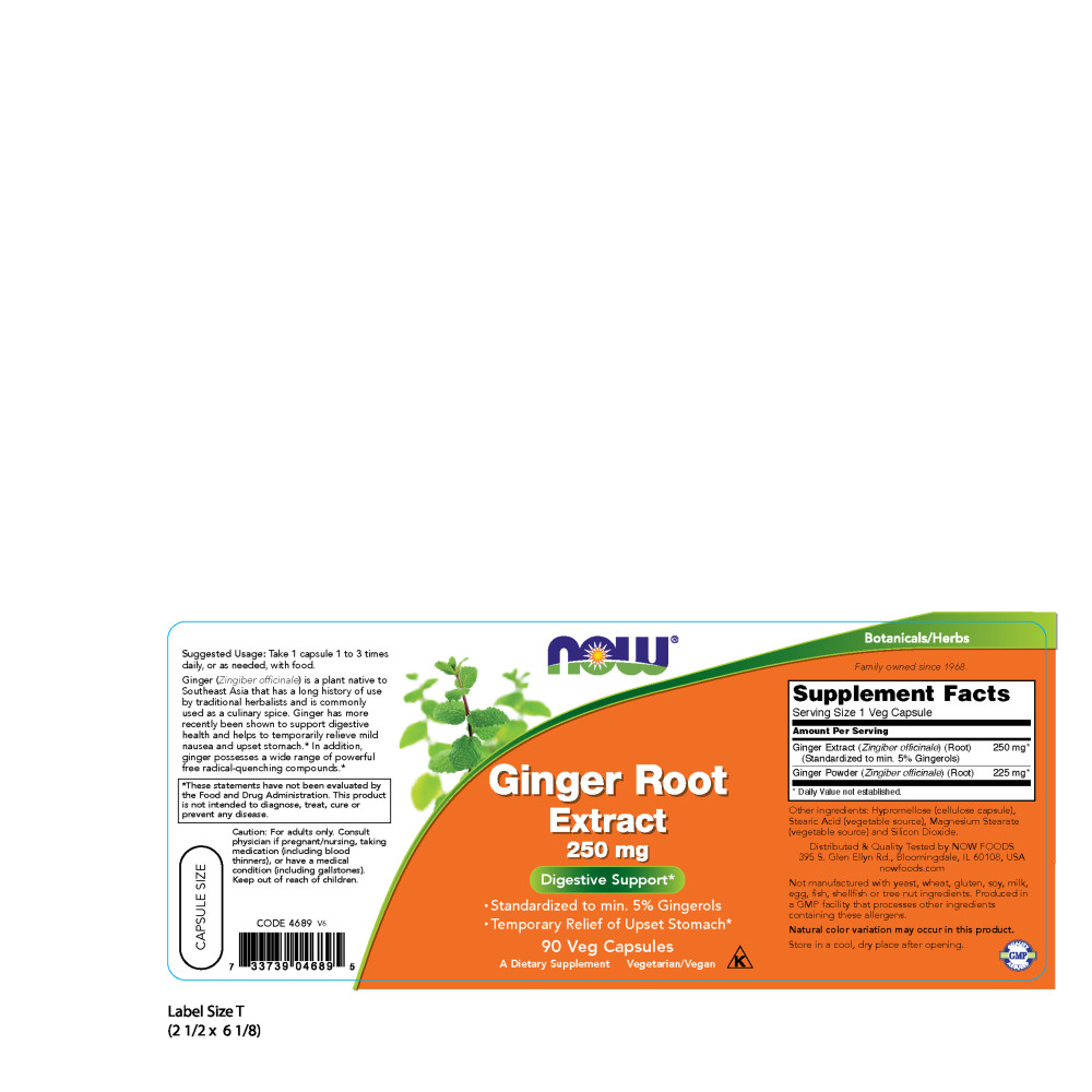  나우 Now, Ginger Root Extract 250 mg, 90 식물성 캡슐