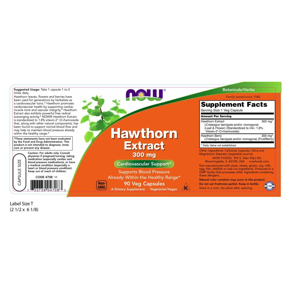  나우 Now, Hawthorn Extract 300 mg, 90 식물성 캡슐