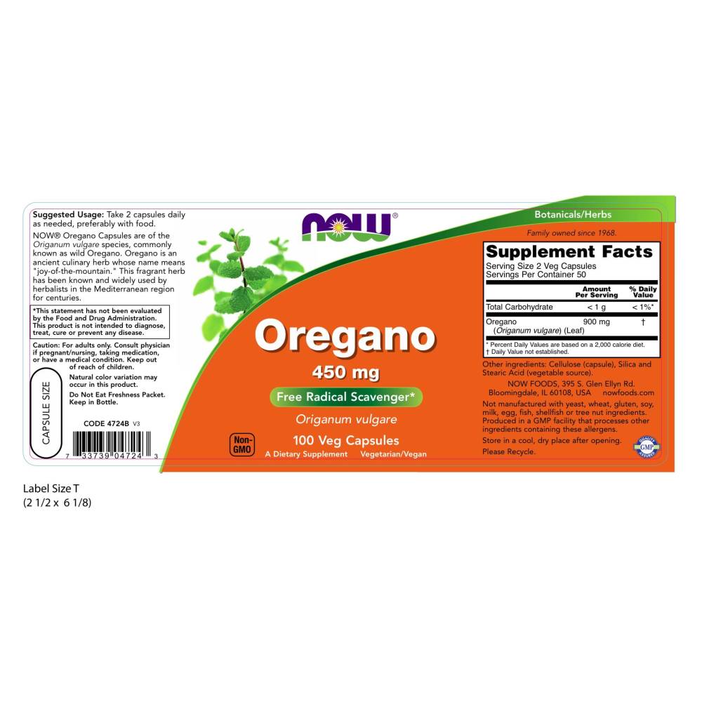  나우 Now, Oregano 450 mg, 100 캡슐