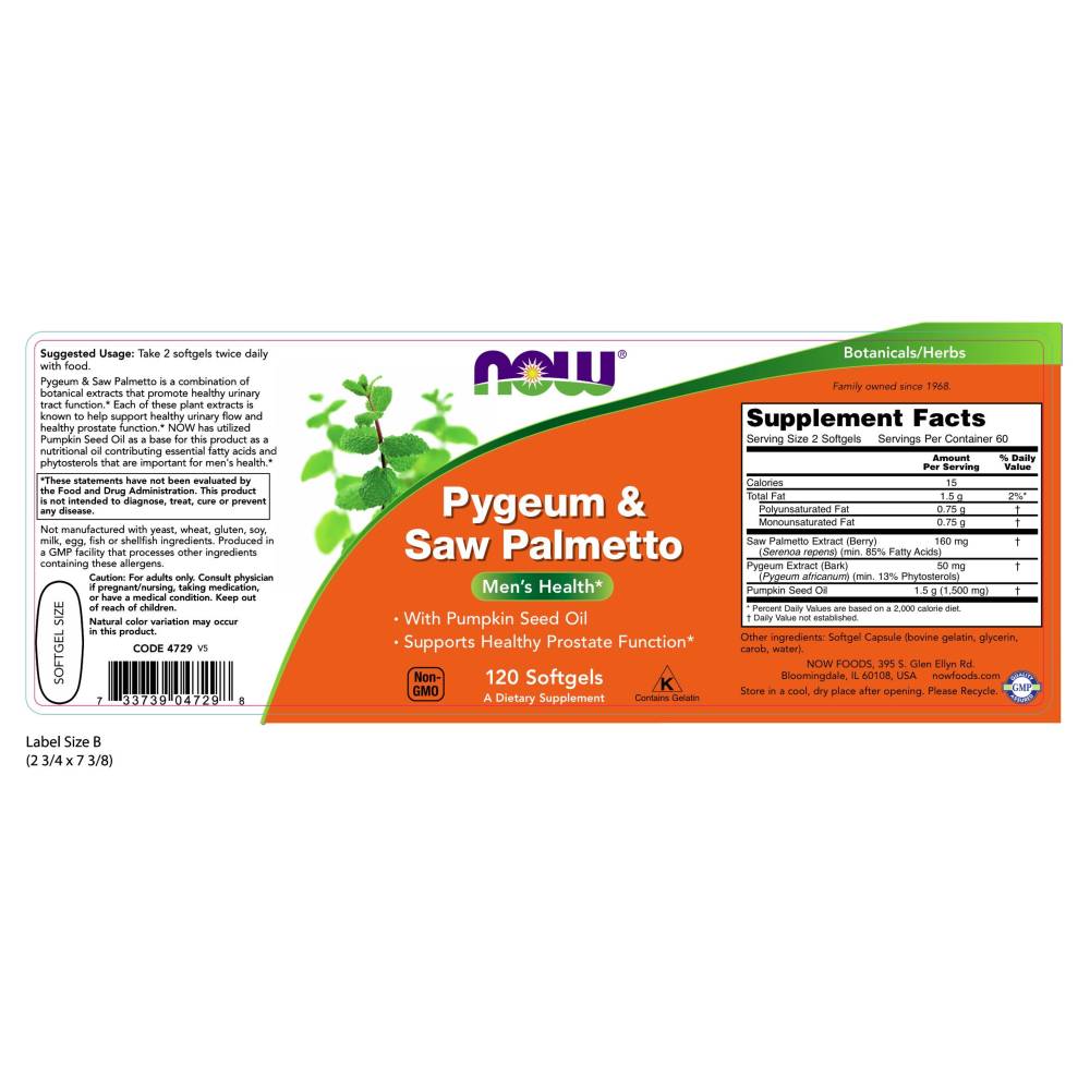 나우 Now, Pygeum & Saw Palmetto, 120 소프트젤