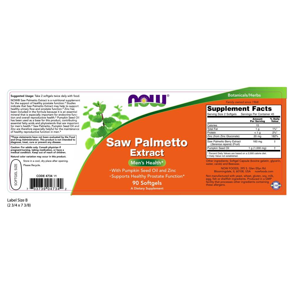  나우 Now, Saw Palmetto with Pumpkin Seed Oil & Zinc, 90 소프트젤