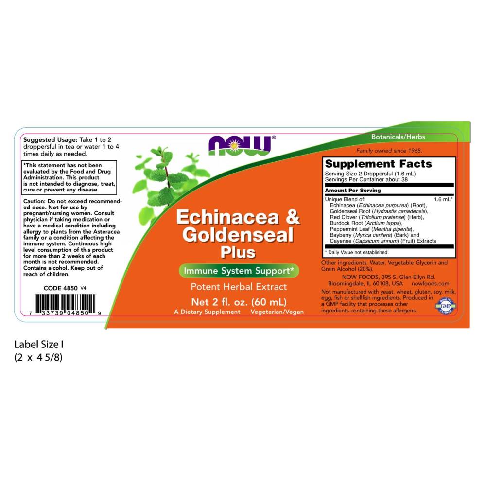  나우 Now, 에키네시아 & Goldenseal 플러스, 2 fl oz (60 ml)