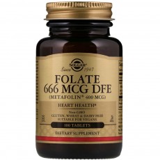 솔가, Folate 666 MCG DFE (Metafolin 400 mcg) [천연 엽산], 100 Tablets