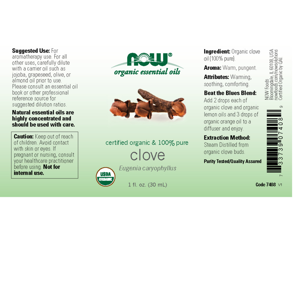 나우 Now, 100% 퓨어, 유기농 클로브, 에센셜 오일, 1 fl oz (30 ml)