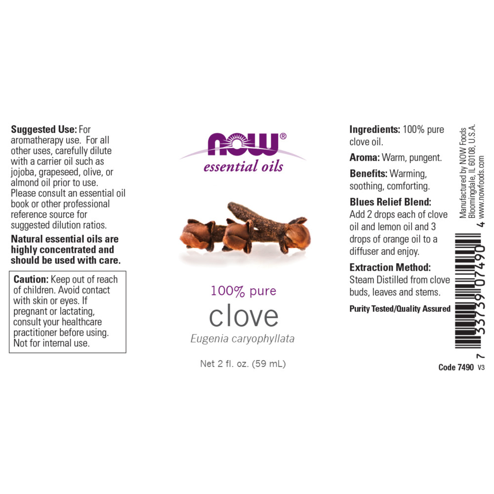 나우 Now, 100% 퓨어, 클로브 에센셜 오일, 2 fl oz (59 ml)