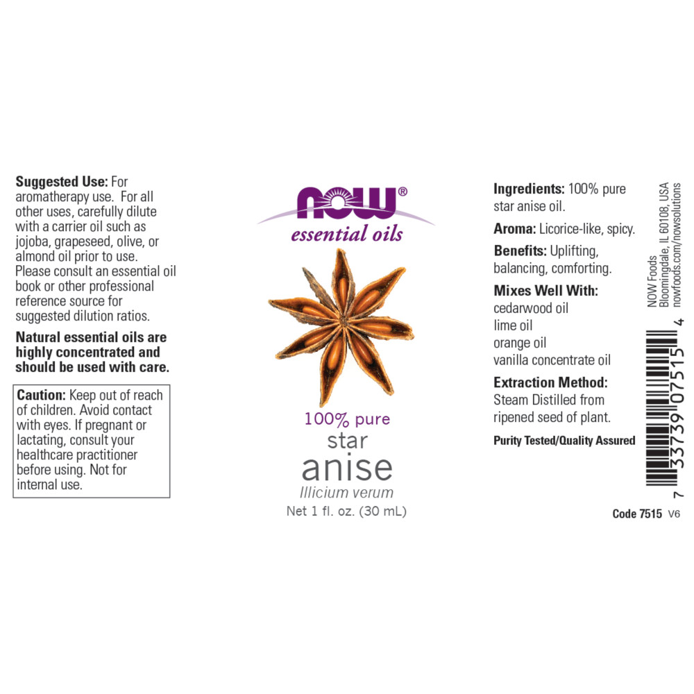 나우 Now, 100% 퓨어, 아니스 에센셜 오일, 1 fl oz (30 ml)