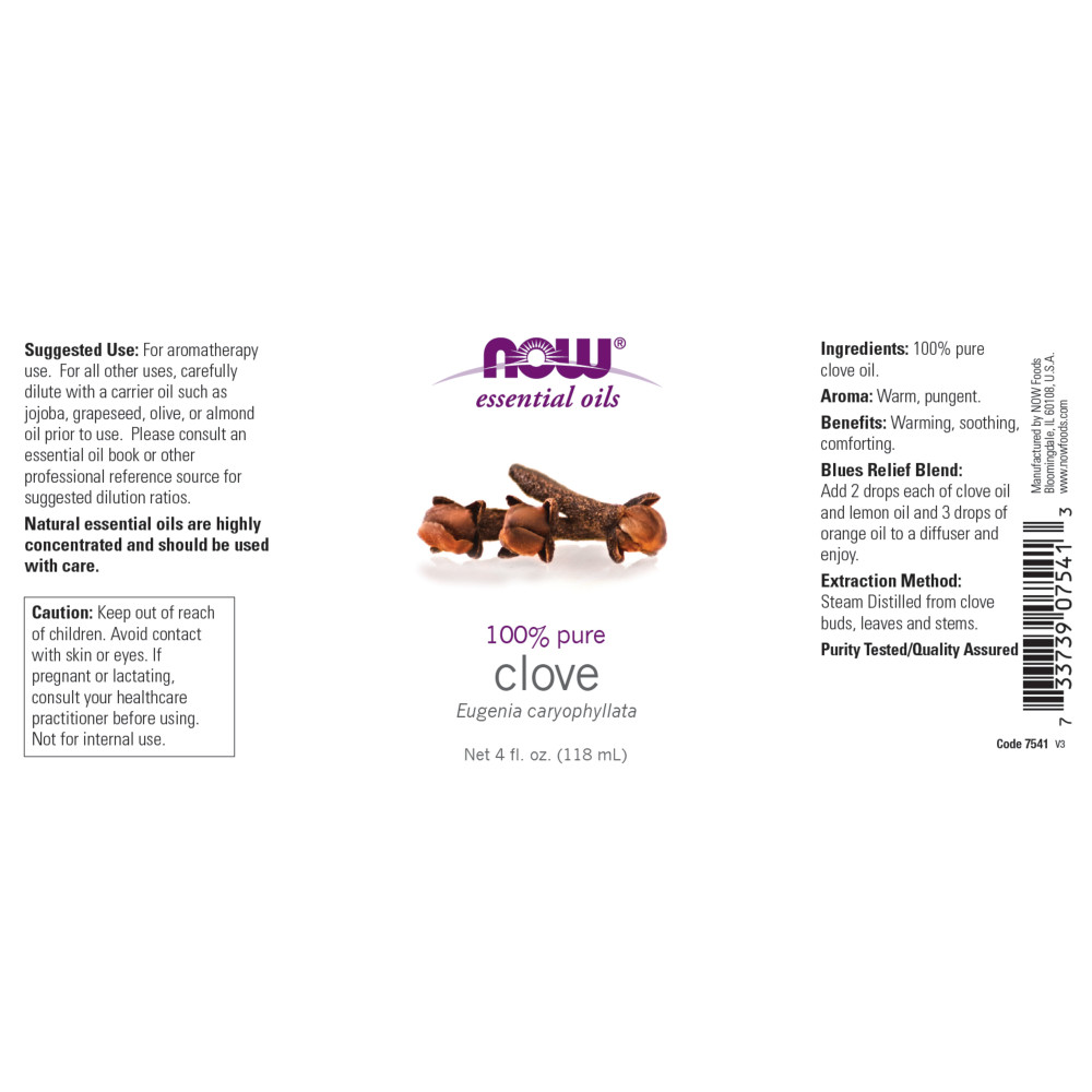 나우 Now, 100% 퓨어, 클로브 에센셜 오일, 4 fl oz (118 ml)