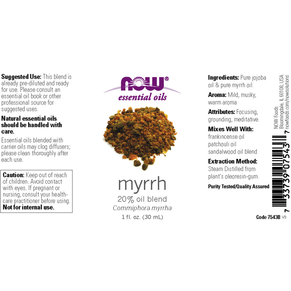나우 Now, 100% 퓨어, 몰약 Myrrh 에센셜 오일 블렌드, 1 fl oz (30 ml)
