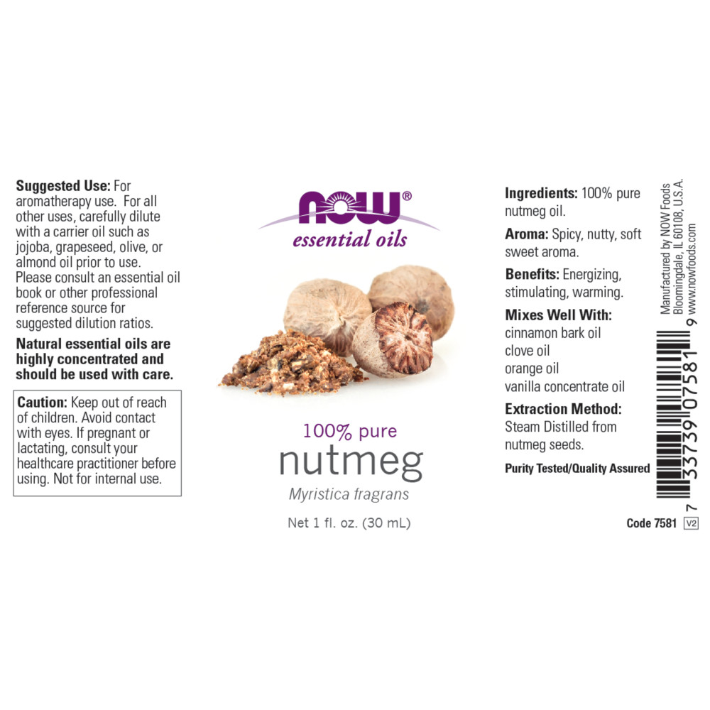 나우 Now, 100% 퓨어, 육두구 Nutmeg 에센셜 오일, 1 fl oz (30 ml)
