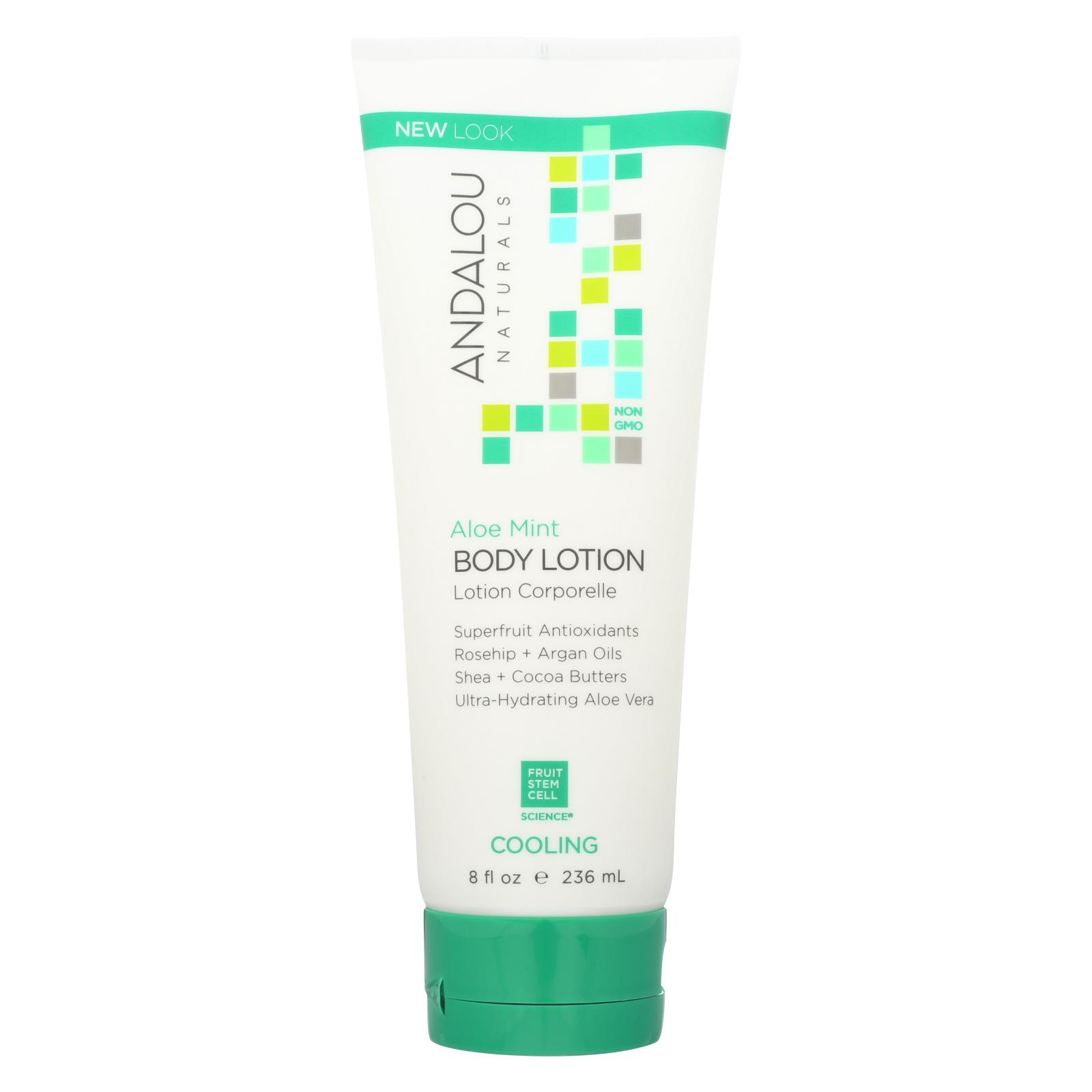 안달루 내추럴스, 알로에 민트 쿨링 바디 로션, 8 oz (236 ml)