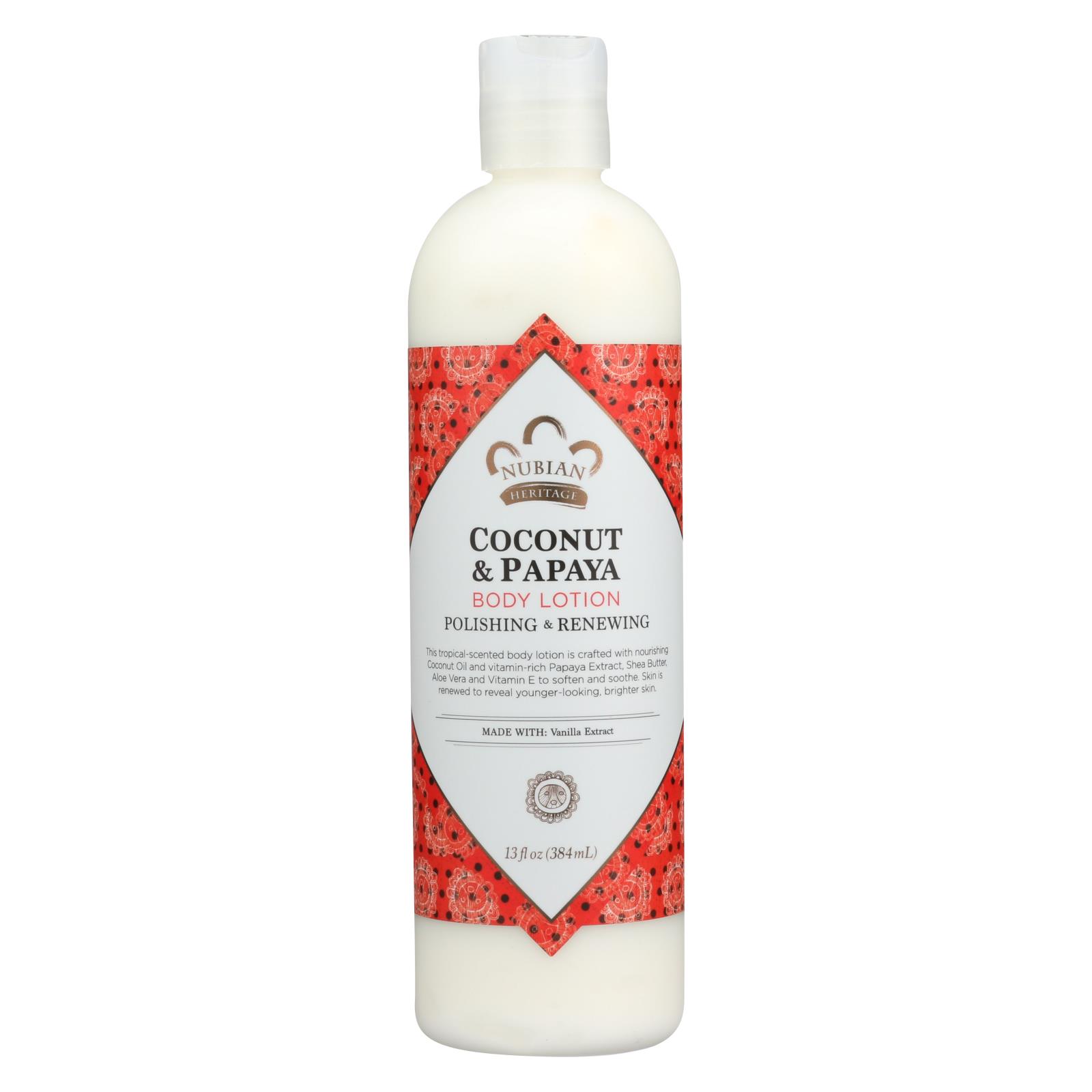 누비안 헤리티지, 코코넛 & 파파야, 천연 바디로션, 13 fl oz (384 ml)