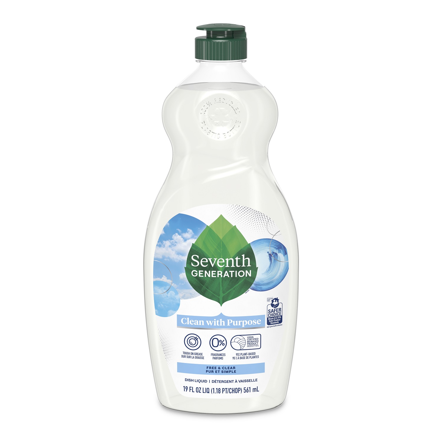 세븐스제너레이션, 친환경 천연 설겆이용 세제, 프리&클리어 , 19 fl oz (561 ml),
